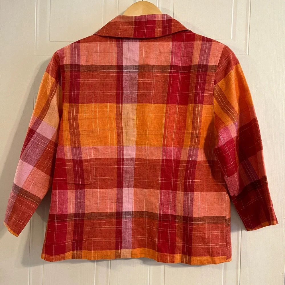 100% LINEN PLAID BLAZER - SILKLAND SIZE MEDIUM